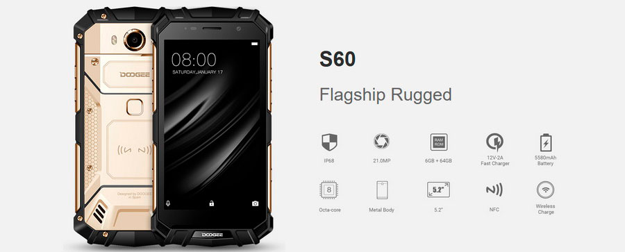 Защищённый Doogee S60 Silverс 6 ГБ ОЗУ и батареей на 5580 мАч 