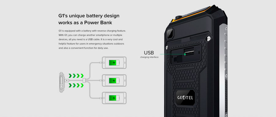 Защищенный смартфон с мощным аккумулятором 7500 мАч Geotel G1 Terminator