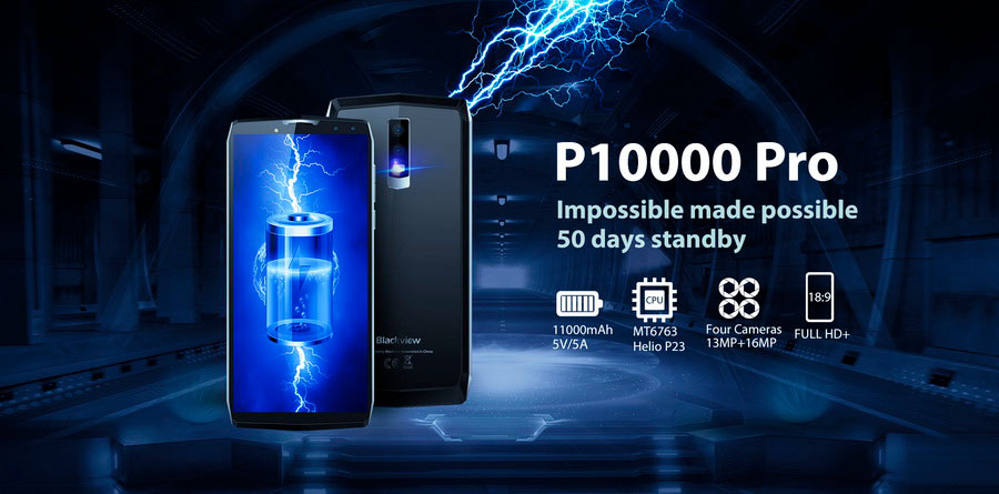 Blackview P10000 Pro Mirror Silver на борту имеет 11000 мАч батарею, дисплей 18:9 и четыре камеры