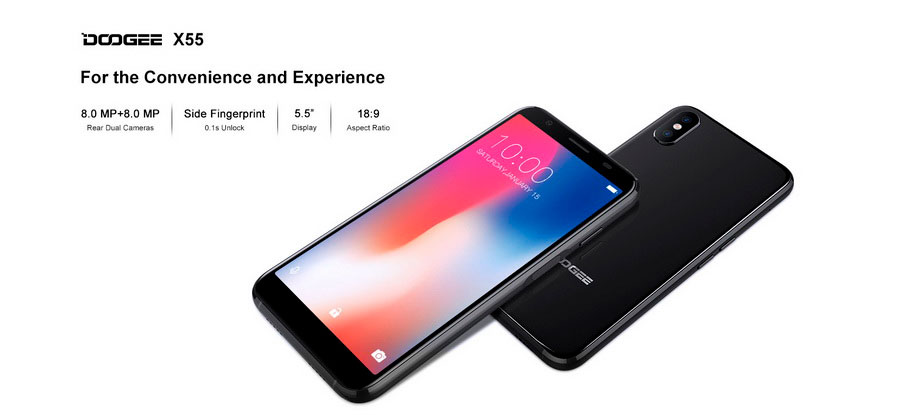 Безрамочный Doogee X55 Gold бюджетнейшая начинка и дешевая цена