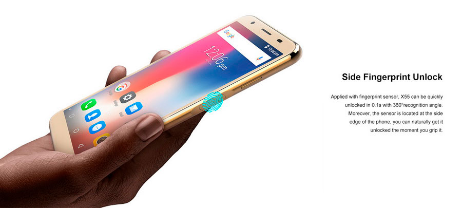 В Doogee X55 Gold сканер отпечатка пальца на боковой грани корпуса