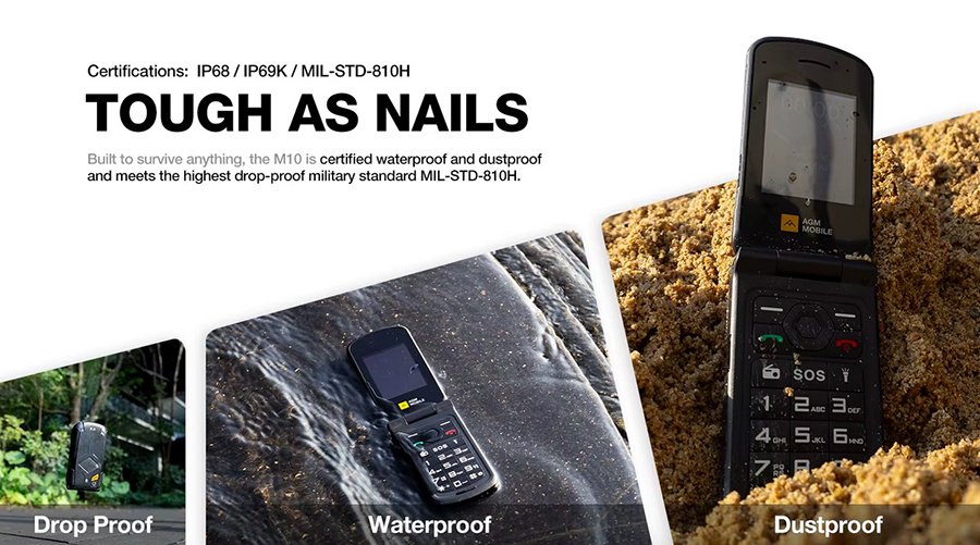 AGM M10 4G Flip Black противоударный кнопочный телефон раскладушка