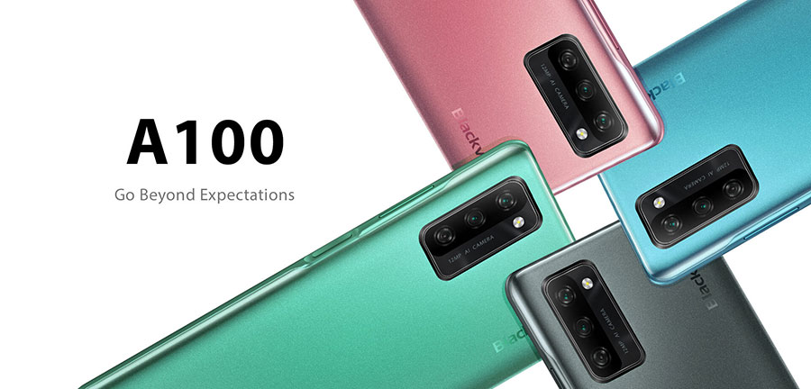 Blackview A100 6/128Gb Green смартфон имеет четыре фотомодуля в левом верхнем углу задней панели, боковой сканер отпечатков пальцев, стилизованная под металл окантовка