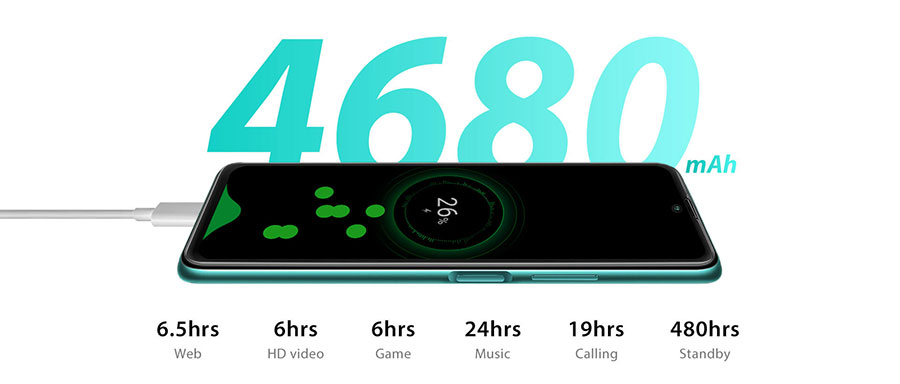 Blackview A100 6/128Gb Green с аккумулятором емкостью в 4680мАч придется заряжать только раз в 2-3 дня