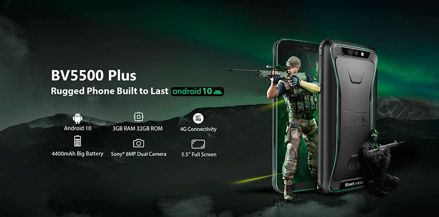 Blackview BV5500 Plus 3/32GB Black защищен от пыли, влаги и грязи стандартами IP68 и MIL-STD-810G, а также имеет прекрасный экран диагональю 5,5 дюйма с идеальным соотношением сторон 2:1