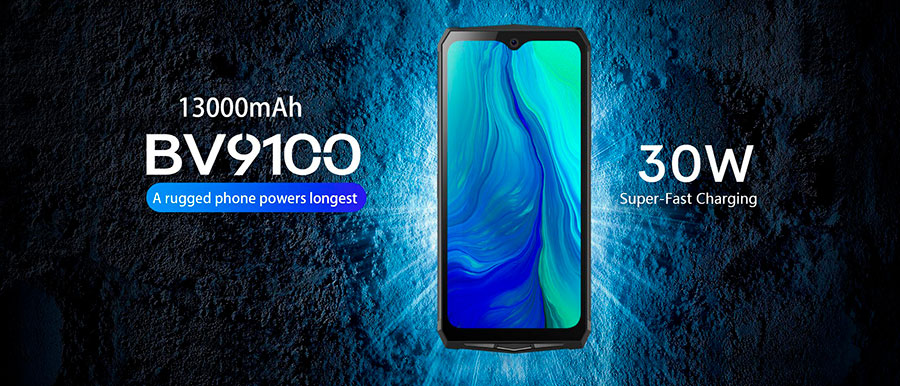 Blackview BV9100 6.3 inch 1080x2340 4G Rugged Smartphone MT6765 4GB+64GB IP68 Waterproof Cellphone 13000mAH 30W Fast Charging 16.0MP