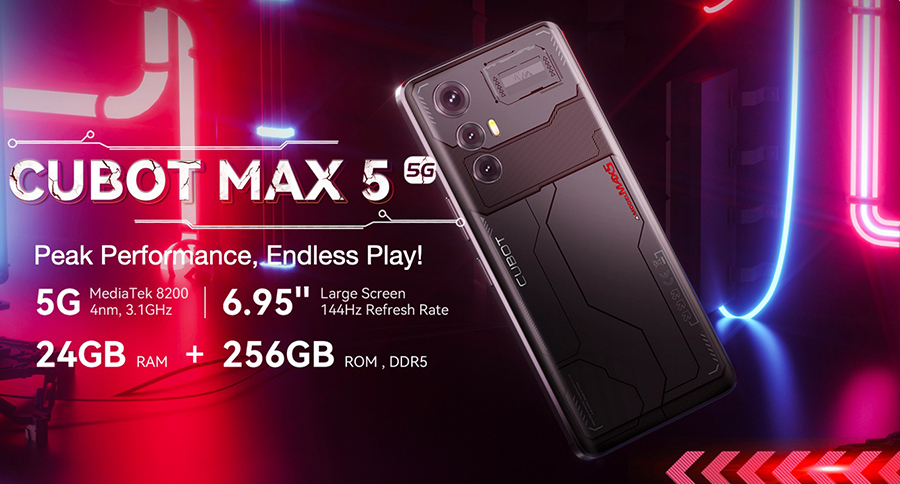 5G Smartphone CUBOT MAX 5 White, Dimensity 8200 4nm 3.1GHz, 6.95-inch 144Hz Large Screen, Gaming Phone, 24GB RAM(12GB+12GB), 256GB ROM