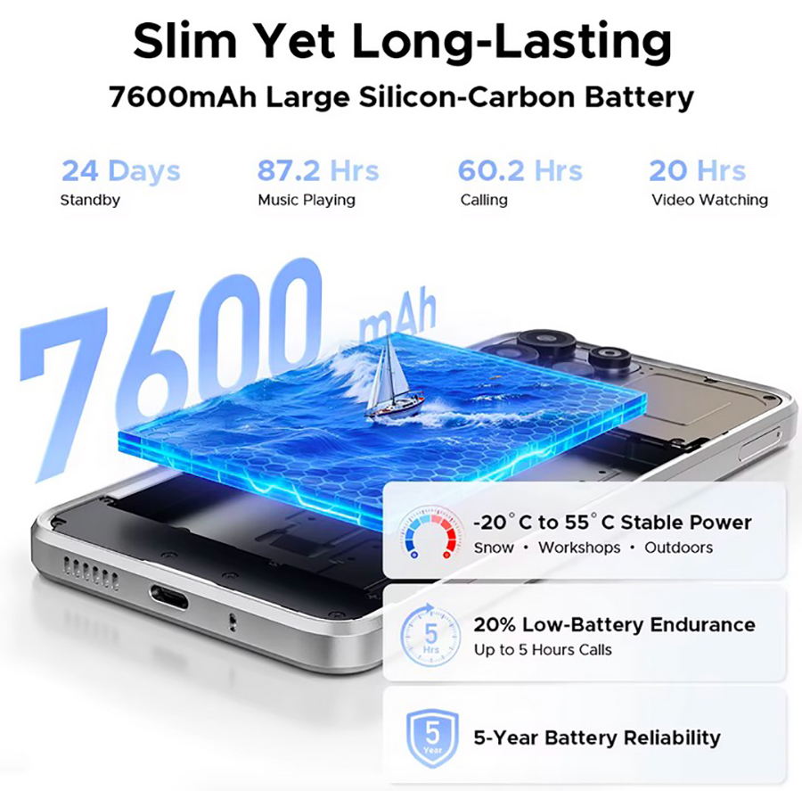 Аккумулятор Doogee B10 Pro емкостью 7600 мАч с поддержкой быстрой зарядки 33 Вт