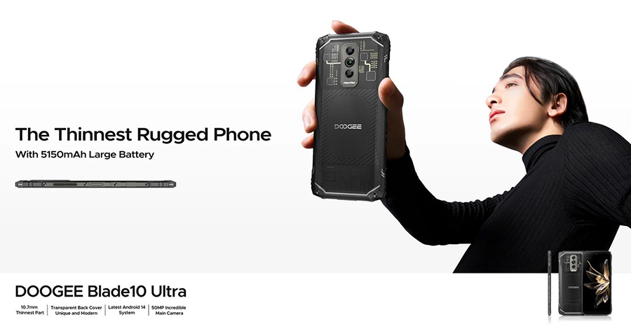 DOOGEE Blade10 Ultra 10.7mm ultra-thin body 5150mAh Large battery Android 14 Rugged Phone
