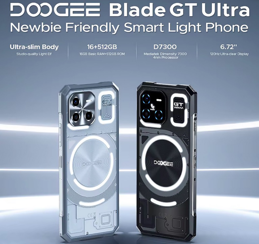 DOOGEE Blade GT Ultra 5G Rugged Phone 16GB 512GB 6.72” FHD+ 120Hz IPS Dimensity 7300 LED light effect 100MP AI Main Camera