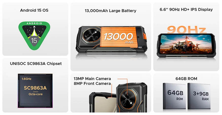 Doogee Fire 5 3/64GB Gray имеет мощный аккумулятор 13000 мАч