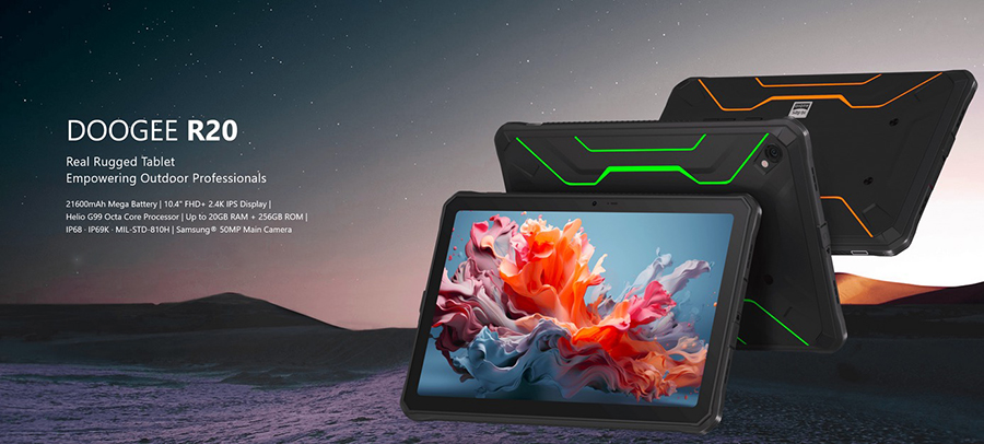 Doogee R20 Green Rugged tablet Pc 21600mAh Large Battery