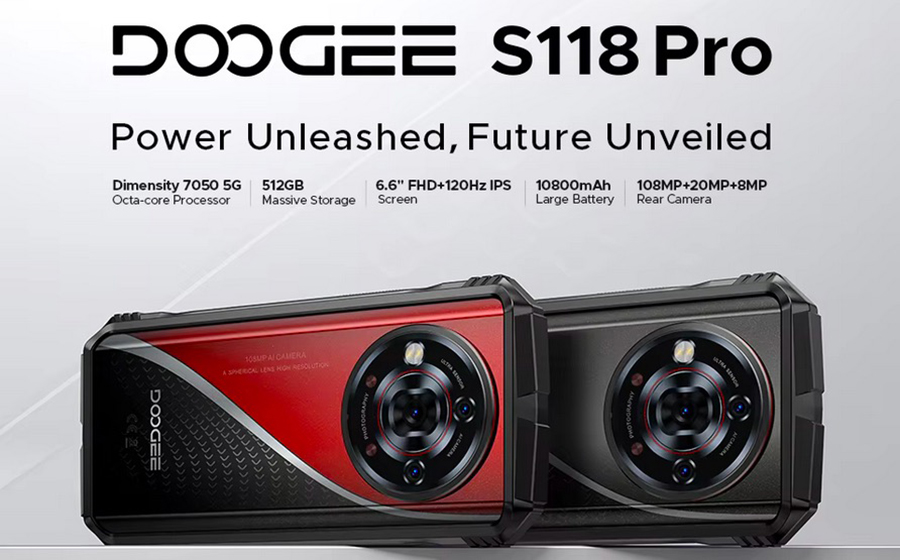 DOOGEE S118 Pro Red 5G Rugged Phone 10800mAh Battery 6.6'' FHD 120Hz 8GB RAM 512GB ROM Android 14 Cell Phone NFC