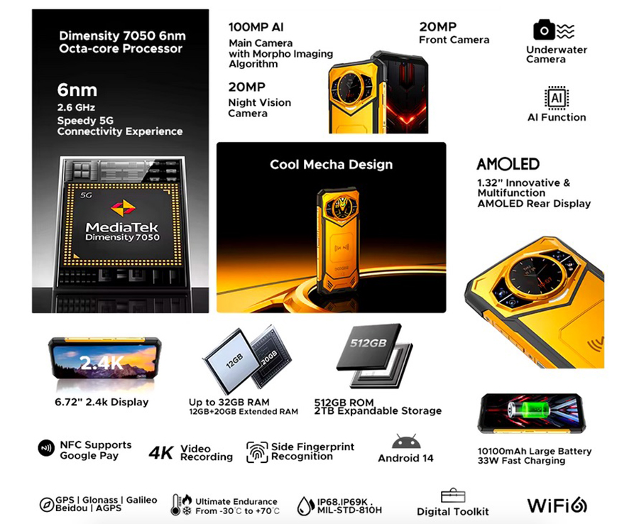 Doogee S200X Golden Guardian 10100mAh Large battery / Support 33W fast charging