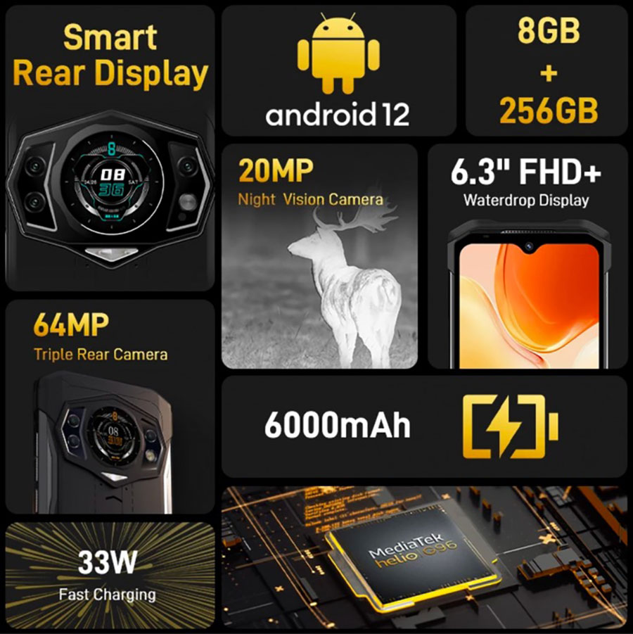 Doogee S98 8/256GB Orange защищенный телефон можно взять на войну
