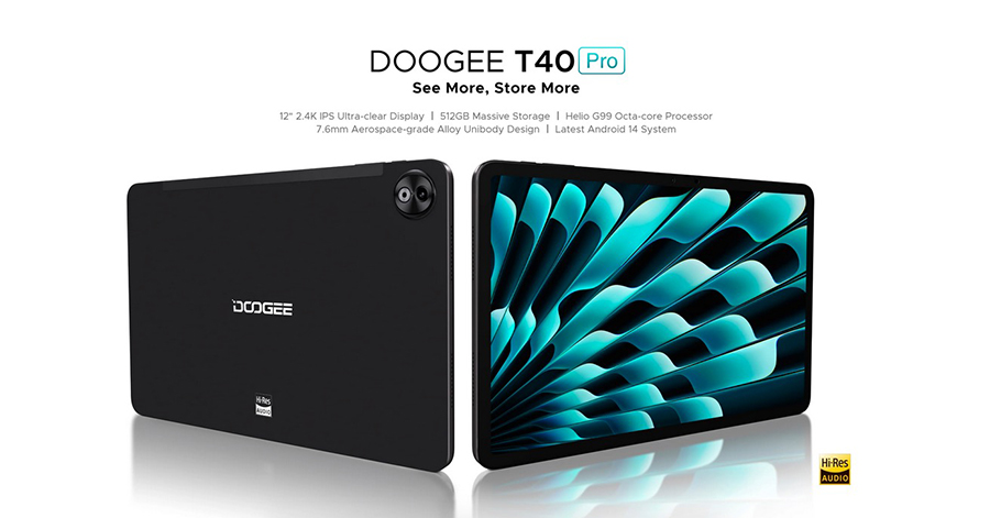 DOOGEE T40 PRO Tablet 12" IPS 2.4K Display 8GB 512GB Android 14 Helio G99 Hi-Res Quad Speaker 10800mAh 18W Charge