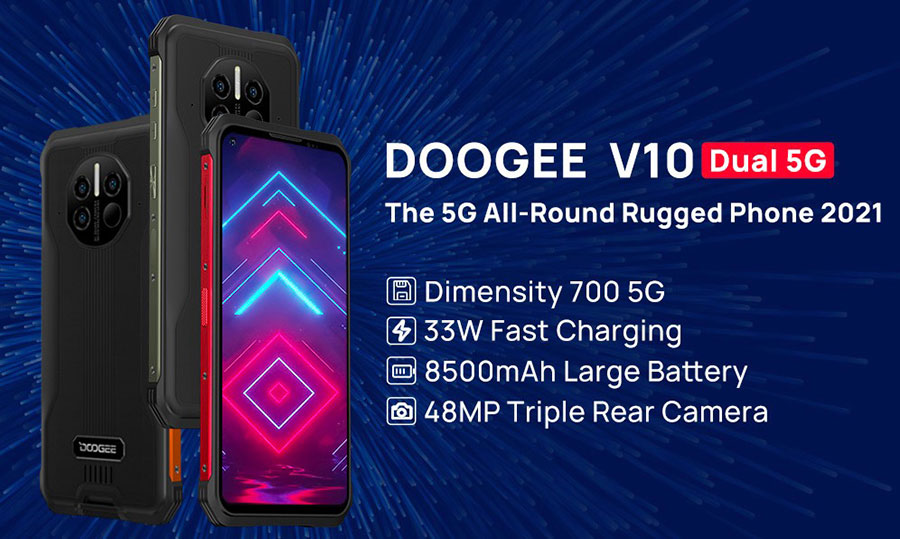 Doogee V10 8/128GB Black Смартфон построен на базе MediaTek Dimensity 700, в нёс установлено 8 ГБ оперативной памяти LPDDR4x и 128 ГБ флеш-памяти USF2.2