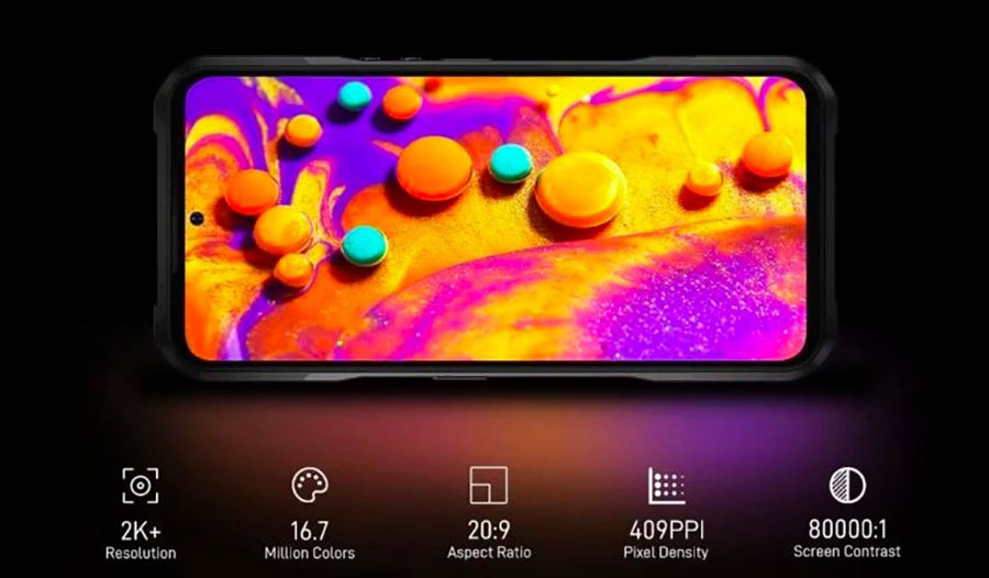 В Doogee V20 8/256GB Grey установлен 6,43-дюймовый AMOLED-дисплей Samsung с разрешением 2К