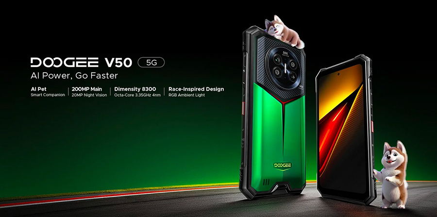 Защищенный смартфон Doogee V50 12/512GB Black с настраиваемой RGB-подсветкой и AI-помощником