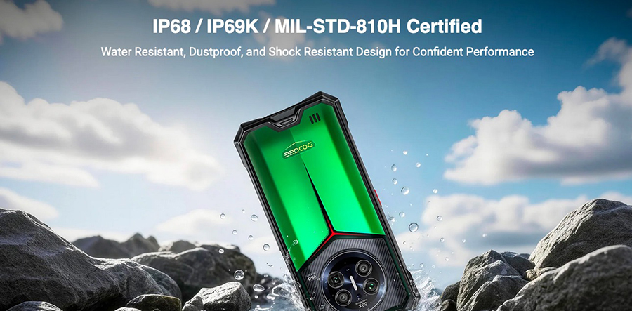 Водонепроницаемый и ударопрочный смартфон Doogee V50 12/512GB в воде со стандартом защиты IP69K и MIL-STD-810H