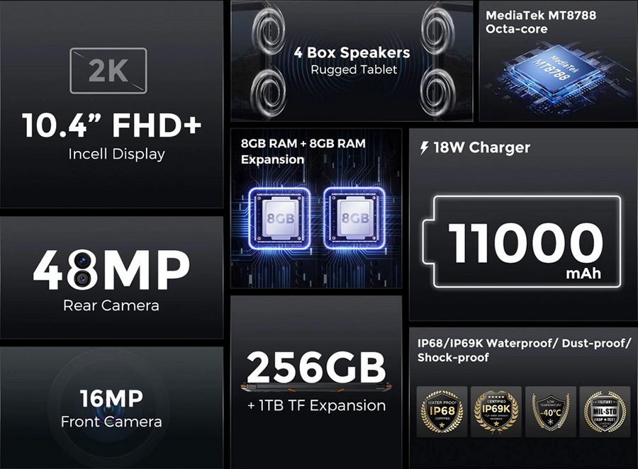 Fossibot DT1 8/256GB Orange Four Hi-Res Speakers(Quad Box Speakers)