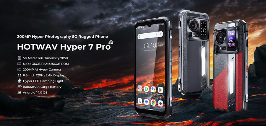 HOTWAV Hyper 7 Pro 5G Rugged Phone 200MP Android 14 6.6'' FHD+ 120Hz Smartphone 36(16+20)GB 256GB 10800mAh 33W Mobile Phone