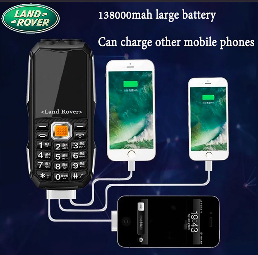 Land Rover D2023 (АКБ 13800mAh) Black недорогой кнопочный телефон с большим аккумулятором и возможностью заряжать другие телефоны