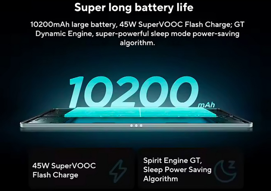 Мощный аккумулятор 10200 мАч и быстрая зарядка 45W SuperVOOC в новом планшете Lenovo 2026 года.