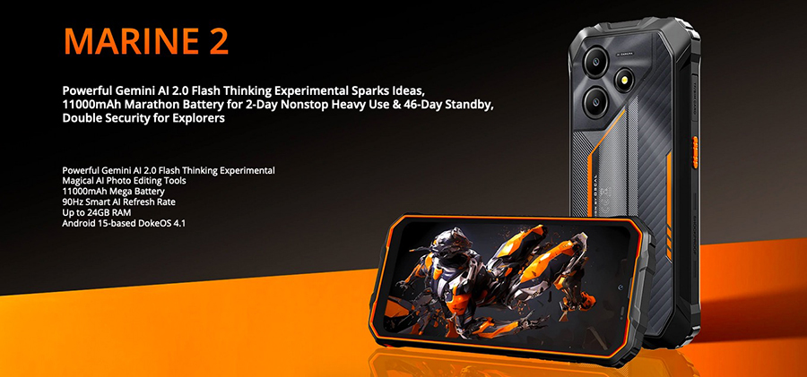 Blackview OSCAL Marine 2 Rugged Smartphone AI, 6.56'' HD+ Display, Unisoc T615, 24(8+16)GB 256GB, 11000mAh, Android 15 Phone NFC