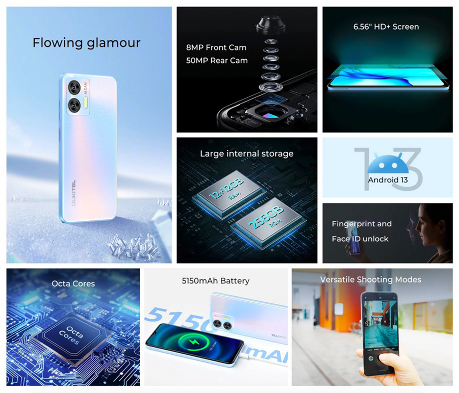 Ємний та сучасний акумулятор у новому смартфоні Оукітел С35 Blue