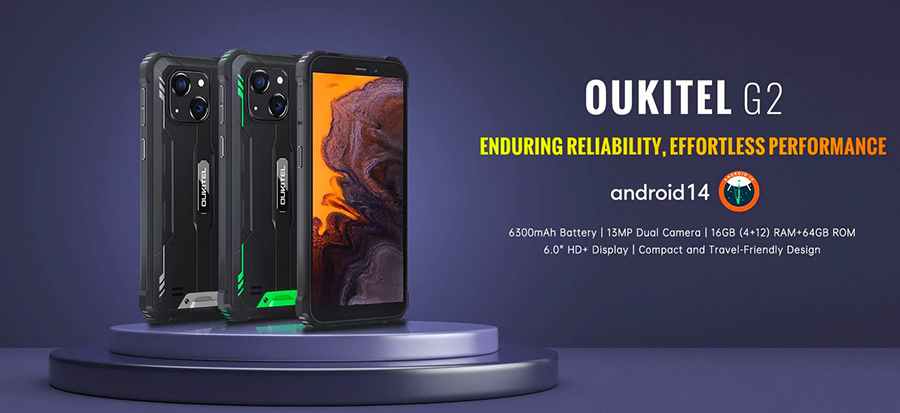 Oukitel G2 Rugged Phone 6-inch 6300mAh Big Battery 13MP Camera (16GB+64GB)