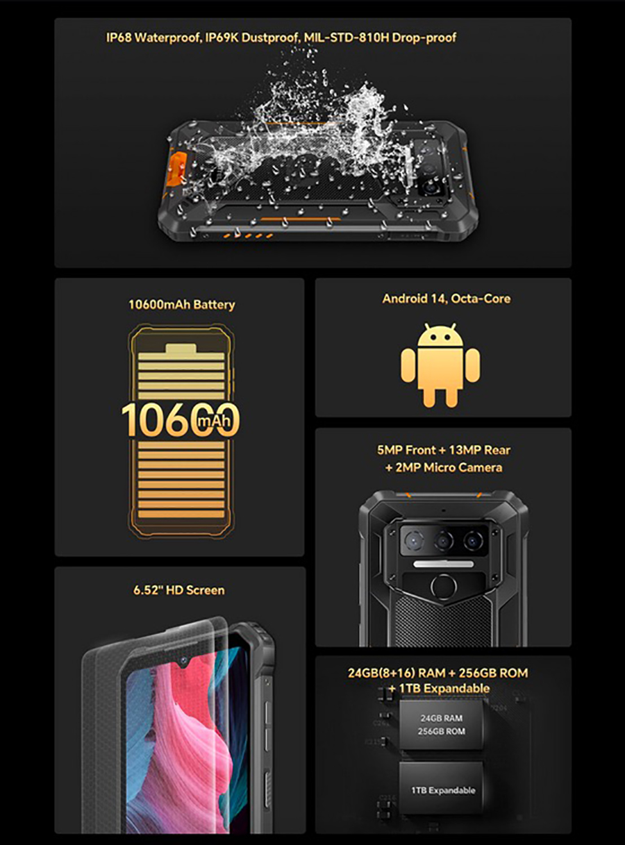 Oukitel WP23 Plus 8/256GB 256 ГБ, UFS 2.1, + карта памяти, ОЗУ 8 ГБ, LPDDR4X