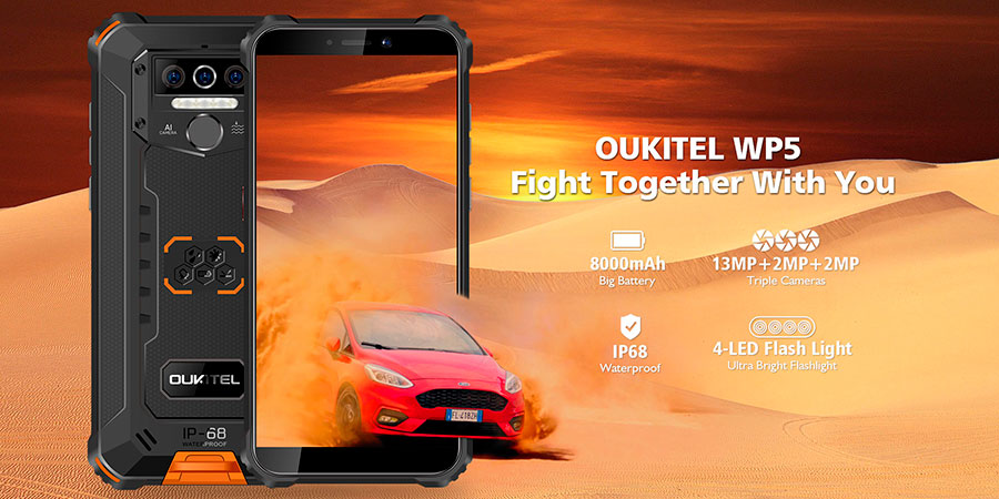 Oukitel WP5 4/32GB Black оснащен однокристальной системой MT6761 с поддержкой 4G, экраном диагональю 5,5 дюйма разрешением 1440 х 720 пикселей