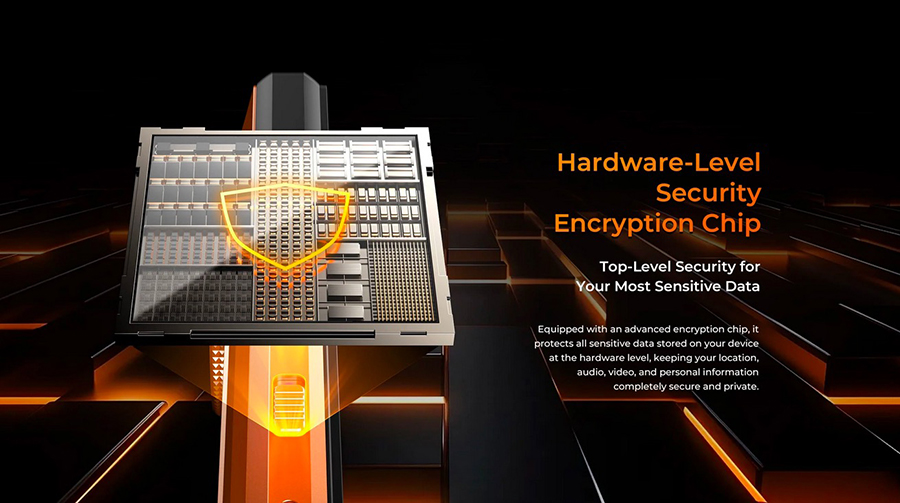 Встроенный аппаратный чип шифрования Hardware-Level Security Encryption Chip для защиты персональных данных в Oukitel WP500 Orange