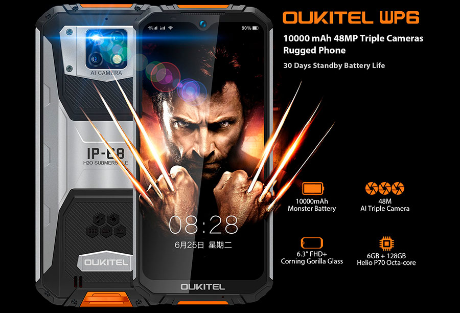 Oukitel WP6 6/128GB Orange мощнейщий защищенный смартфон с огромным аккумулятором новинка 2020 года