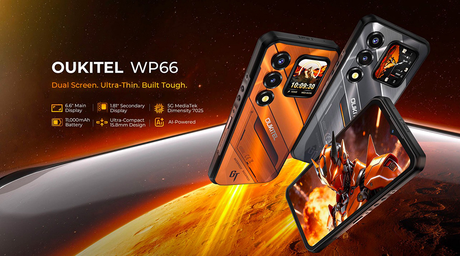 Тонкий защищенный смартфон Oukitel WP66 с батареей 11000 мАч в эргономичном корпусе.