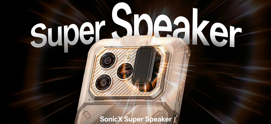 Мощный сверхгромкий динамик SonicX Super Speaker в смартфоне RugOne Xever 8 для качественного звука в любых условиях.