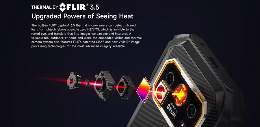 Конструкция встроенного тепловизионного модуля FLIR Lepton 3.5 в камере защищенного смартфона UleFone Armor 27T Pro Plus