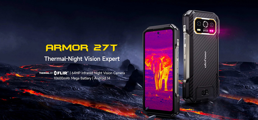 Ulefone Armor 27T Thermal Imaging by FLIR | 64MP Infrared Night Vision | 10600mAh Battery | Fast and Wireless Charging | 6.78" | 50MP Main Camera | 32MP Front Camera | 24GB+256GB | Android 14 | uSmart Connector 2.0 | IP68/IP69K, MIL-STD-810H