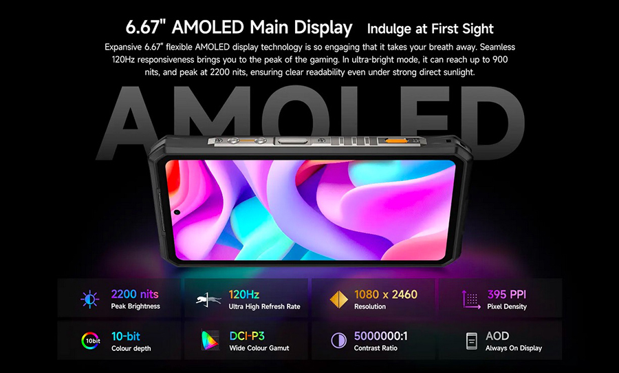 Ulefone Armor 28 Ultra  Main Display 6.67‑inch 120Hz AMOLED