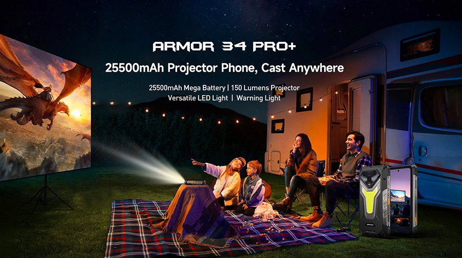 Походный кинотеатр: проектор Ulefone Armor 34 Pro Plus в действии.