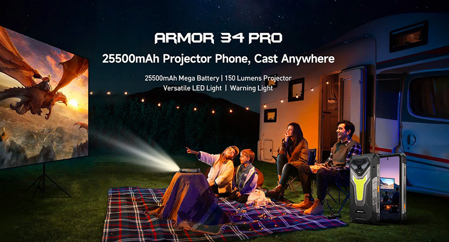 UleFone Armor 34 Pro мощный защищённый смартфон с проектором и фонарём