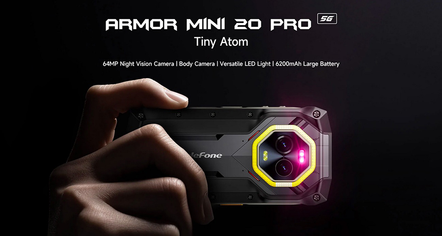 Ulefone Armor mini 20 Pro 5G 4.7" Rugged Phone 64MP Night Camera LED Light Android 14 Smartphone 6200mAh