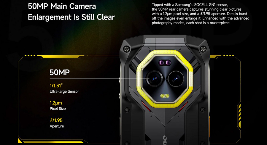 Ulefone Armor Mini 20 Pro Main Rear Camera :50MP Camara ,1/1.31" Ultra-large Sensor