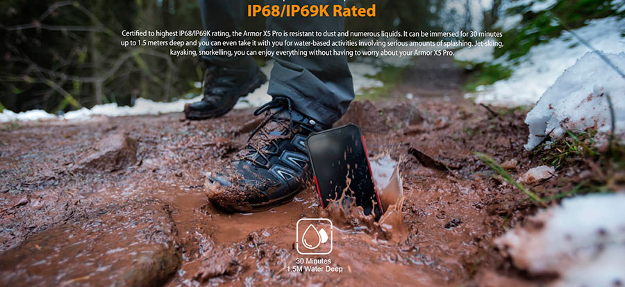 Ulefone Armor X5 Pro 4/64GB Orange получил 5,5-дюймовый дисплей разрешением 1440 x 720 пикселей, плотностью 293 пикселя на дюйм и соотношением сторон 18:9