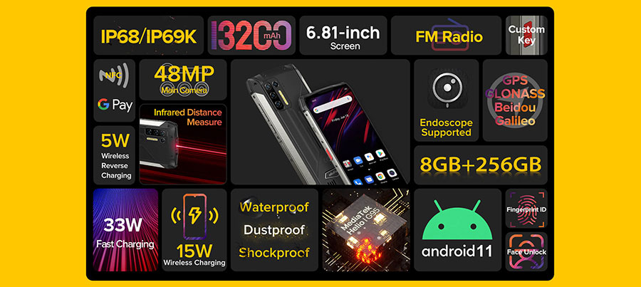 Ulefone Power Armor 13 8/256GB Black противоударный смартфон с рекордно большим аккумулятором 13200mah 