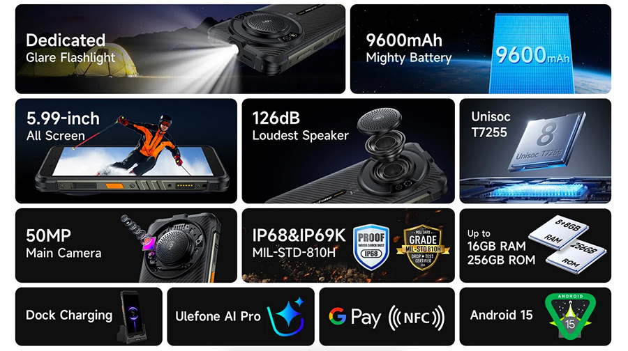 UleFone RugKing имеет надежный корпус с защитой IP68/IP69K и MIL-STD-810