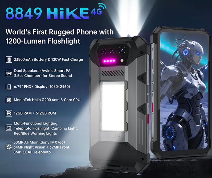Unihertz 8849 Hike 12/512GB Black - защищенный смартфон с фонарем 1200 люмен, батареей 23800 мАч и мощной камерой